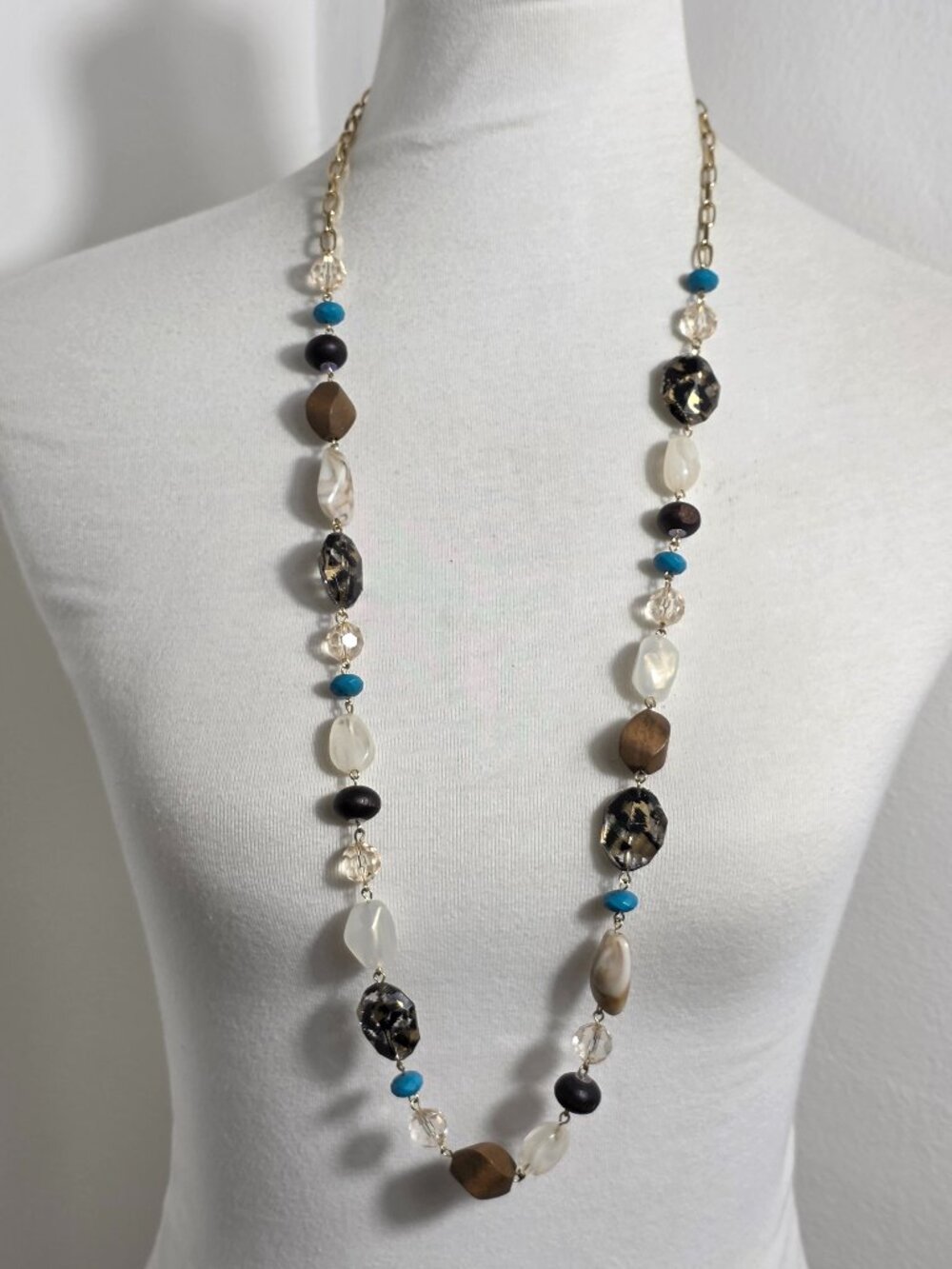 Multi-Bead Long Opera Length Necklace Multi-Colored Eclectic Mix of Beads